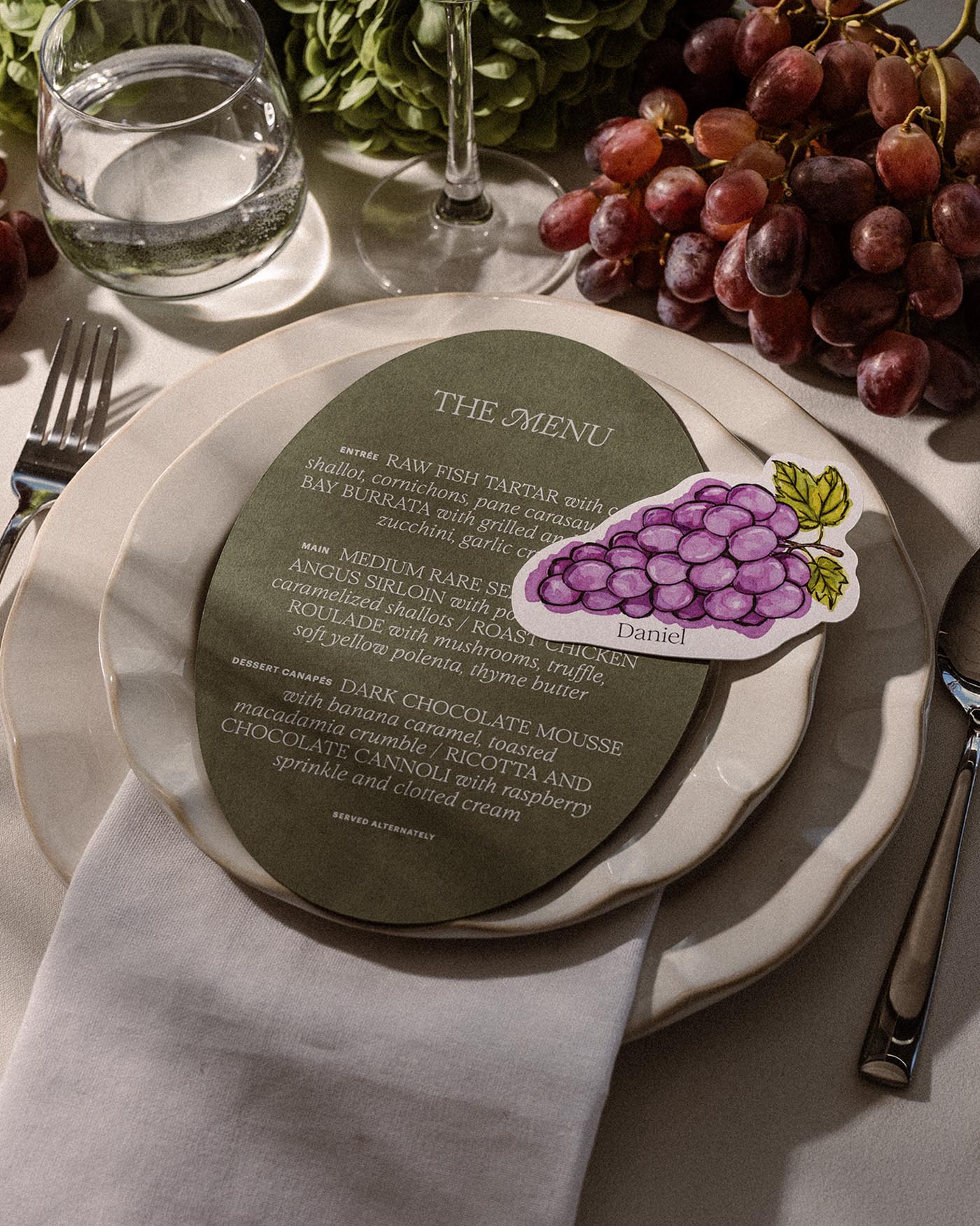 Ink Wash Grapes Place Card styled photograph