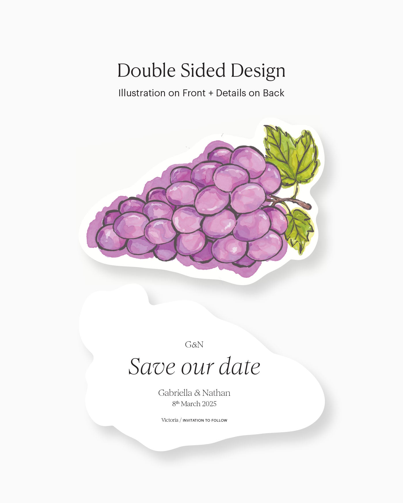 Ink Wash Grapes Save the Date double-sided mockup