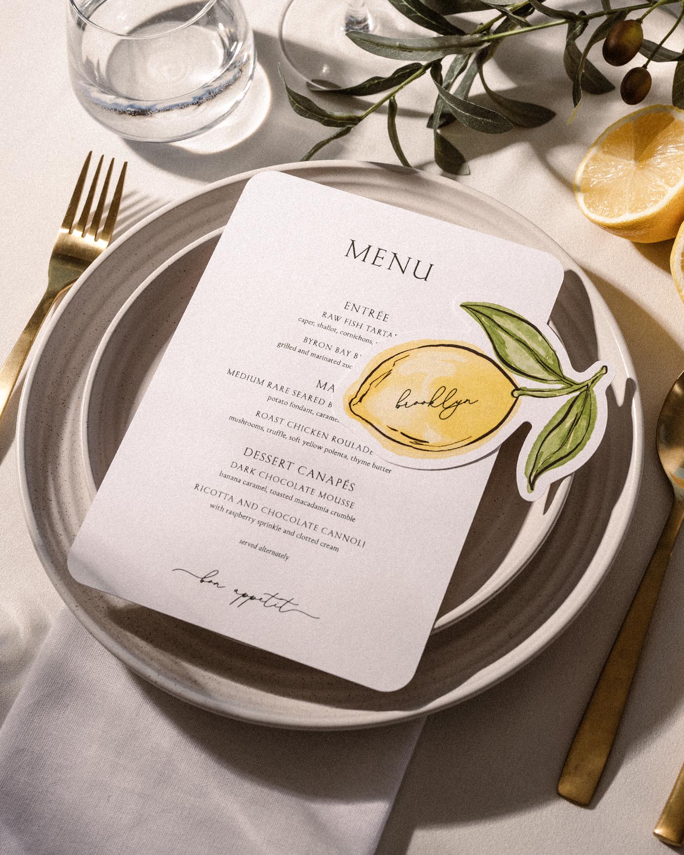 Ink Wash Lemon Place Card styled photograph