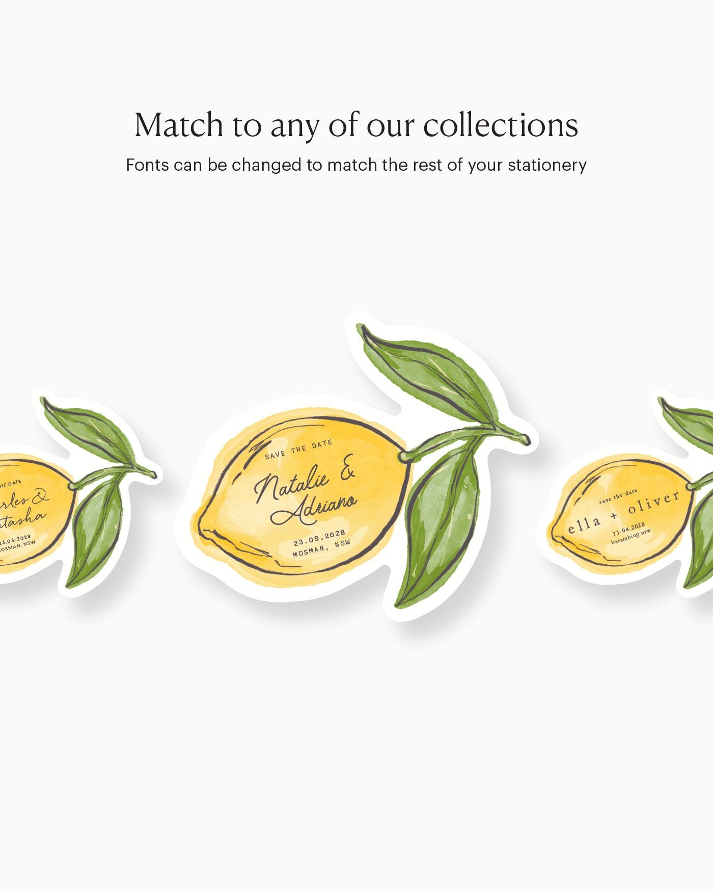Ink Wash Lemon Save the Date matching collection mockup