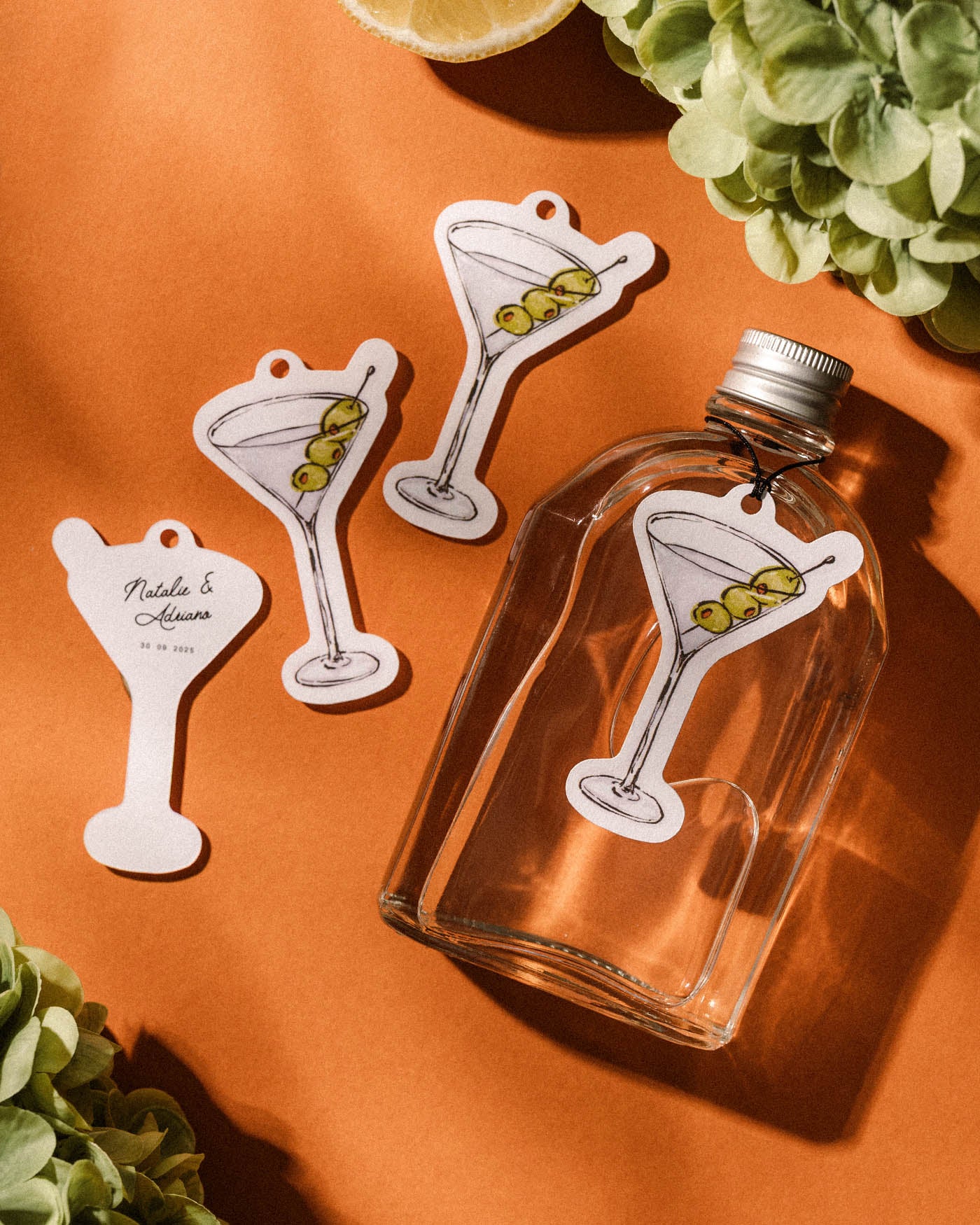 Ink Wash Olive Martini Favour Tag styled photograph