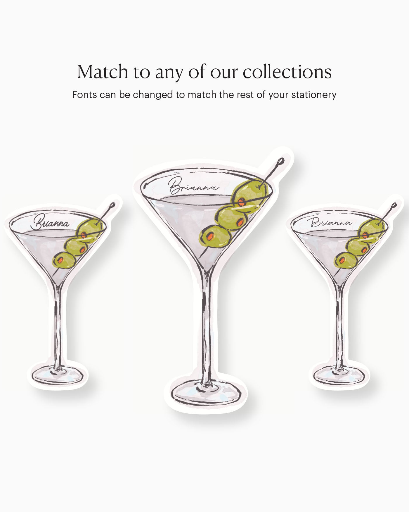 Ink Wash Olive Martini Place Card matching collection mockup