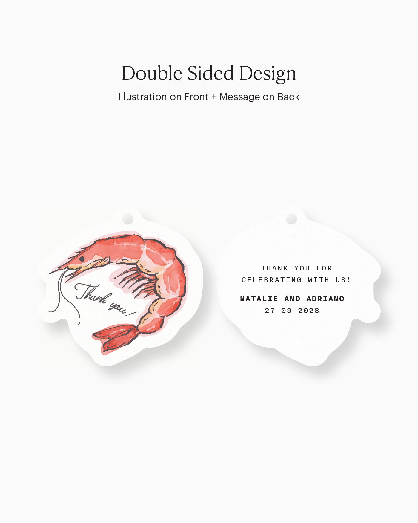 Ink Wash Prawn Favour Tag double-sided mockup