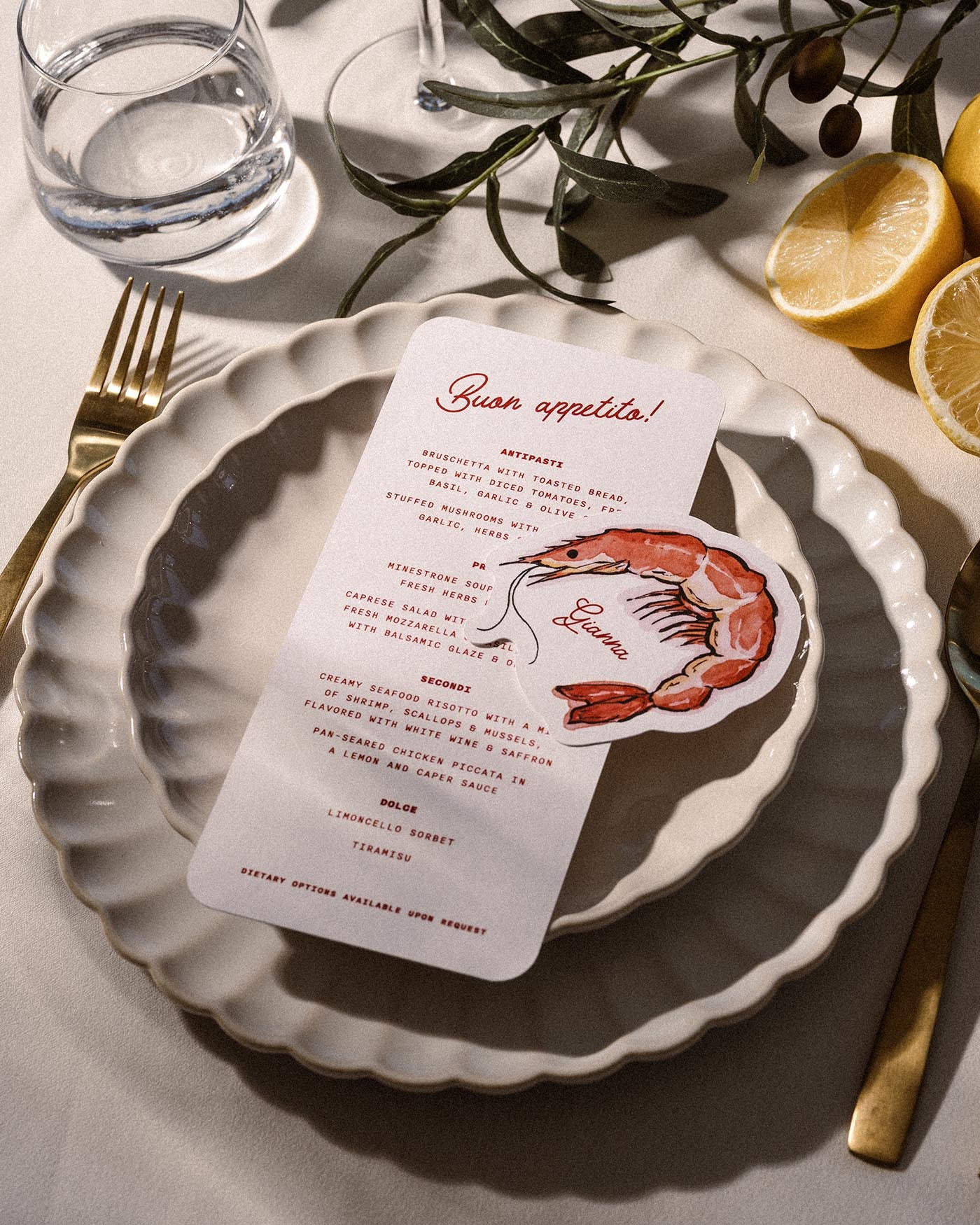 Ink Wash Prawn Place Card second styled photograph