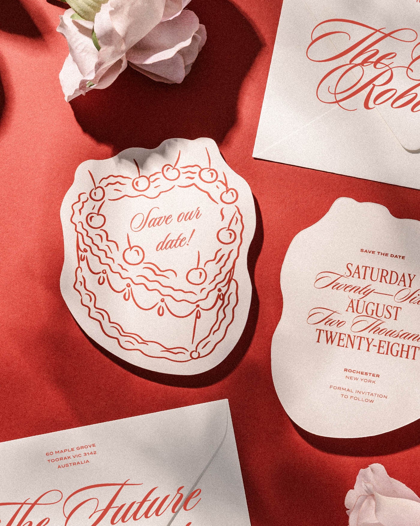 Minimal Cake Save the Date styled photograph