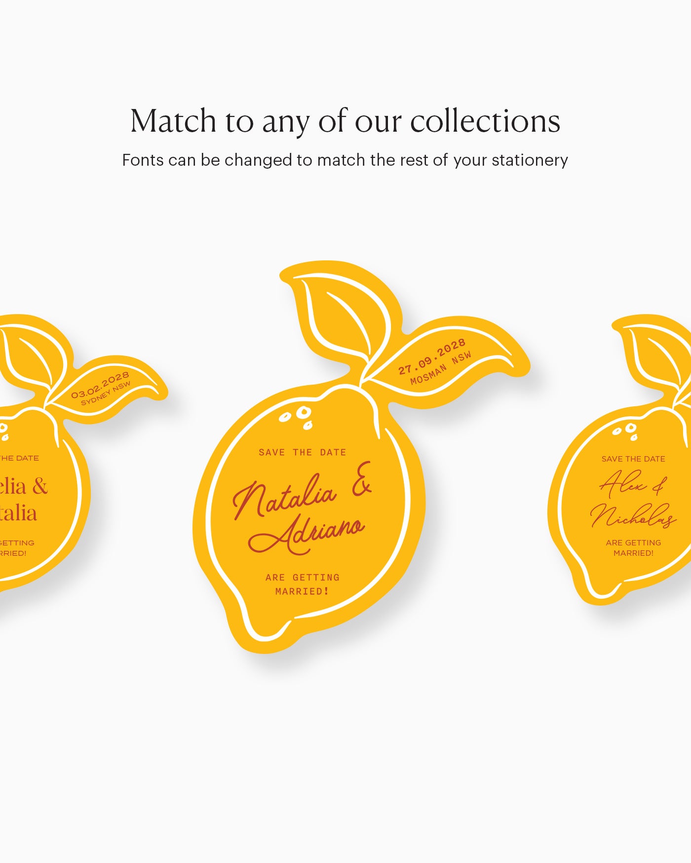 Minimal Lemon Save the Date matching collection mockup