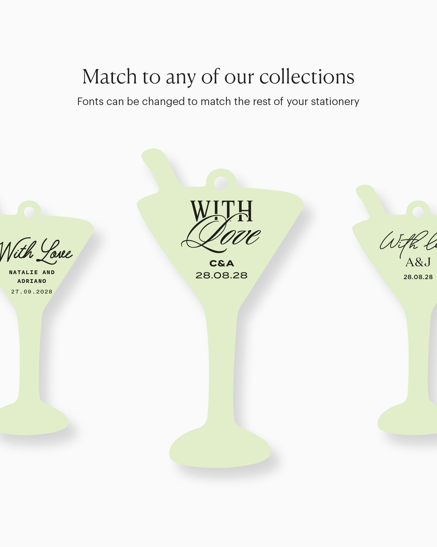 Minimal Martini Favour Tag matching collection mockup