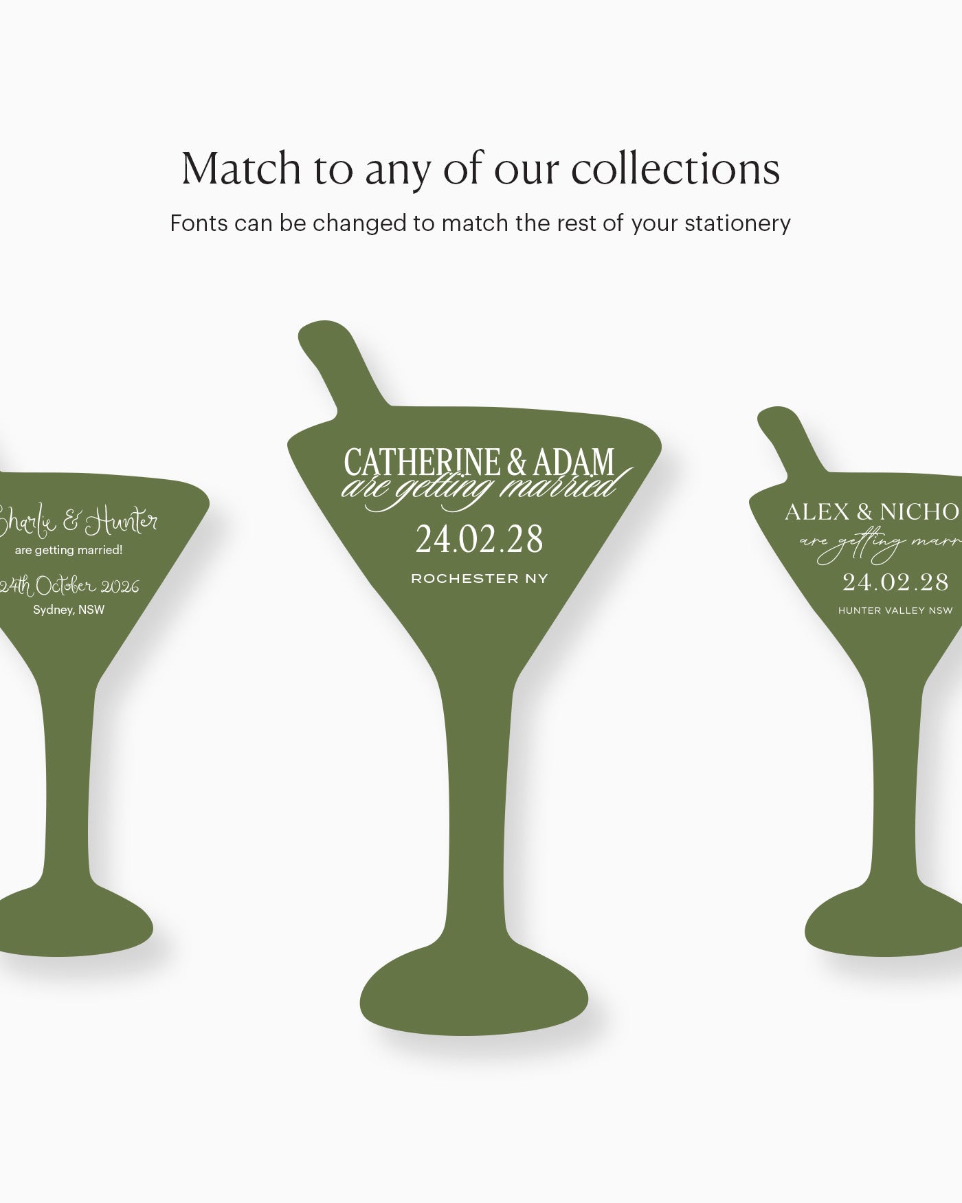Minimal Martini Save the Date matching collection mockup