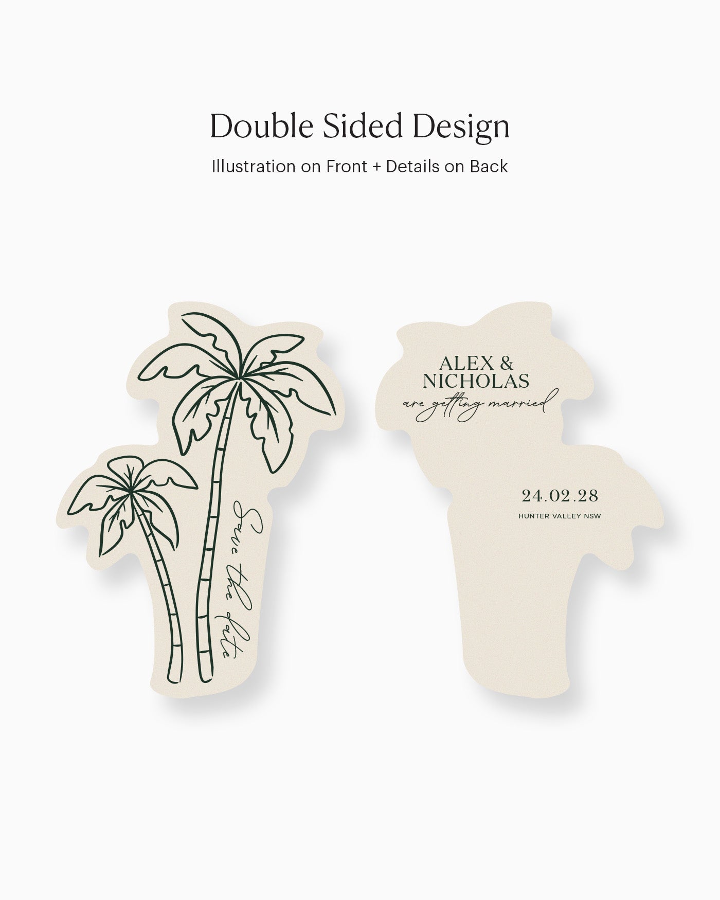 Minimal Palm Trees Save the Date double-sided mockup