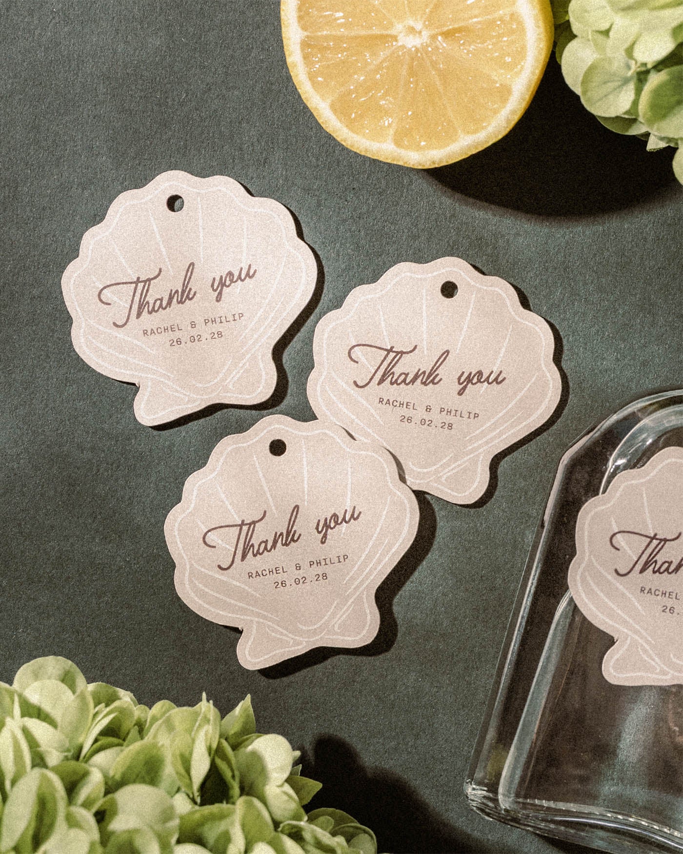 Minimal Shell Favour Tag styled photograph