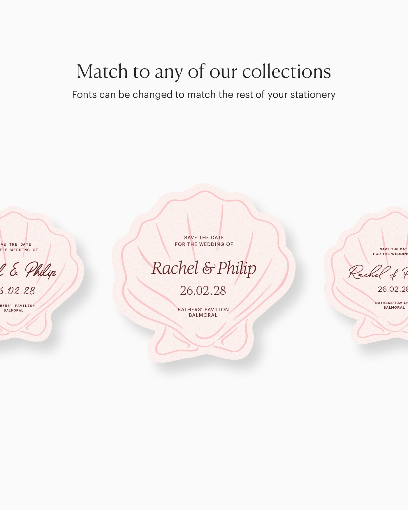 Minimal Shell Save the Date matching collection mockup
