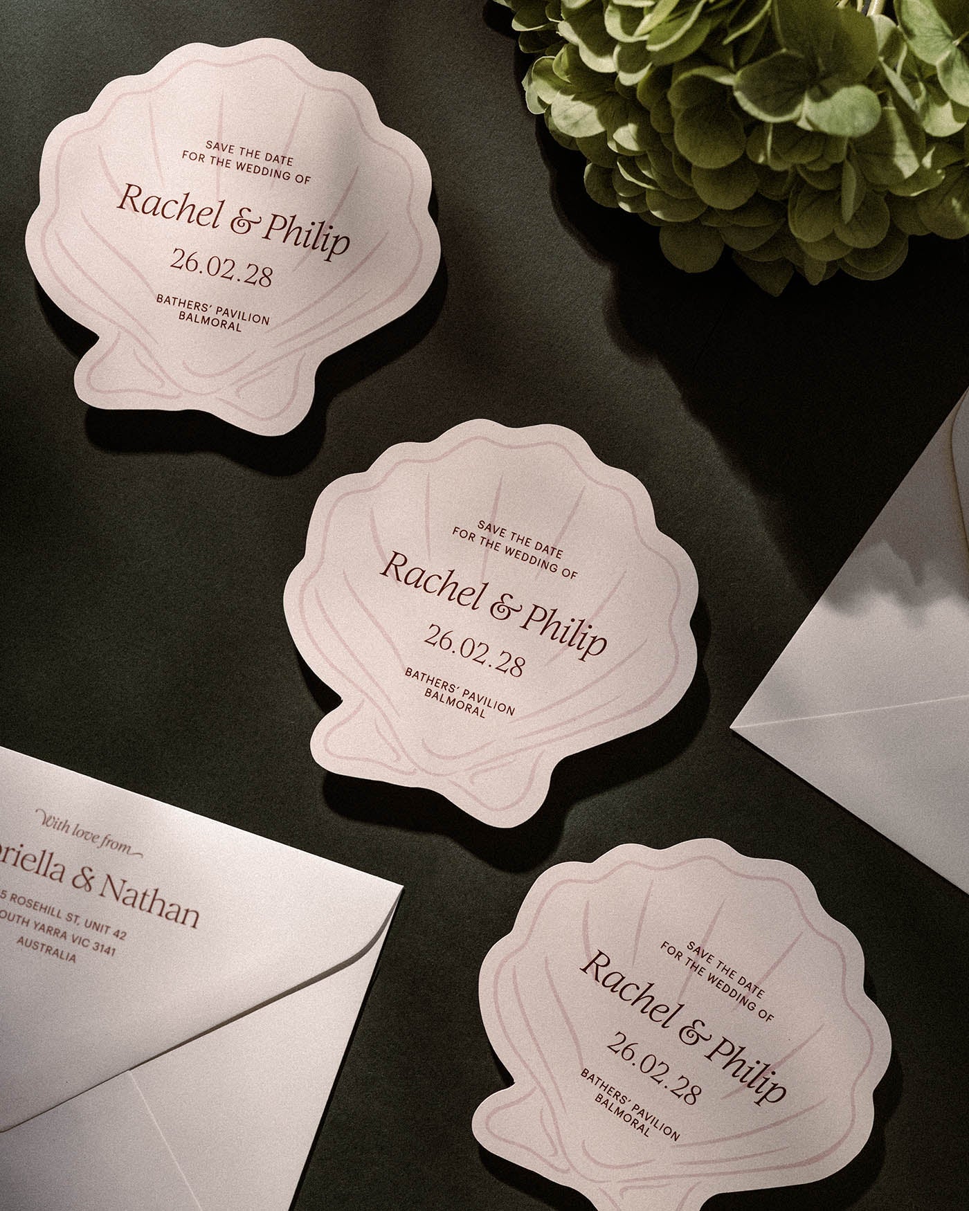 Minimal Shell Save the Date styled photograph