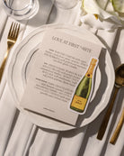 Watercolour Champagne Bottle Place Card styled photograph