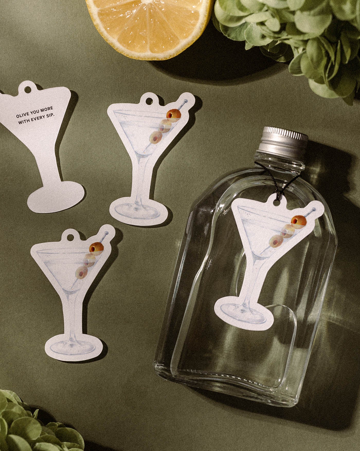 Watercolour Vodka Martini Favour Tag styled photograph