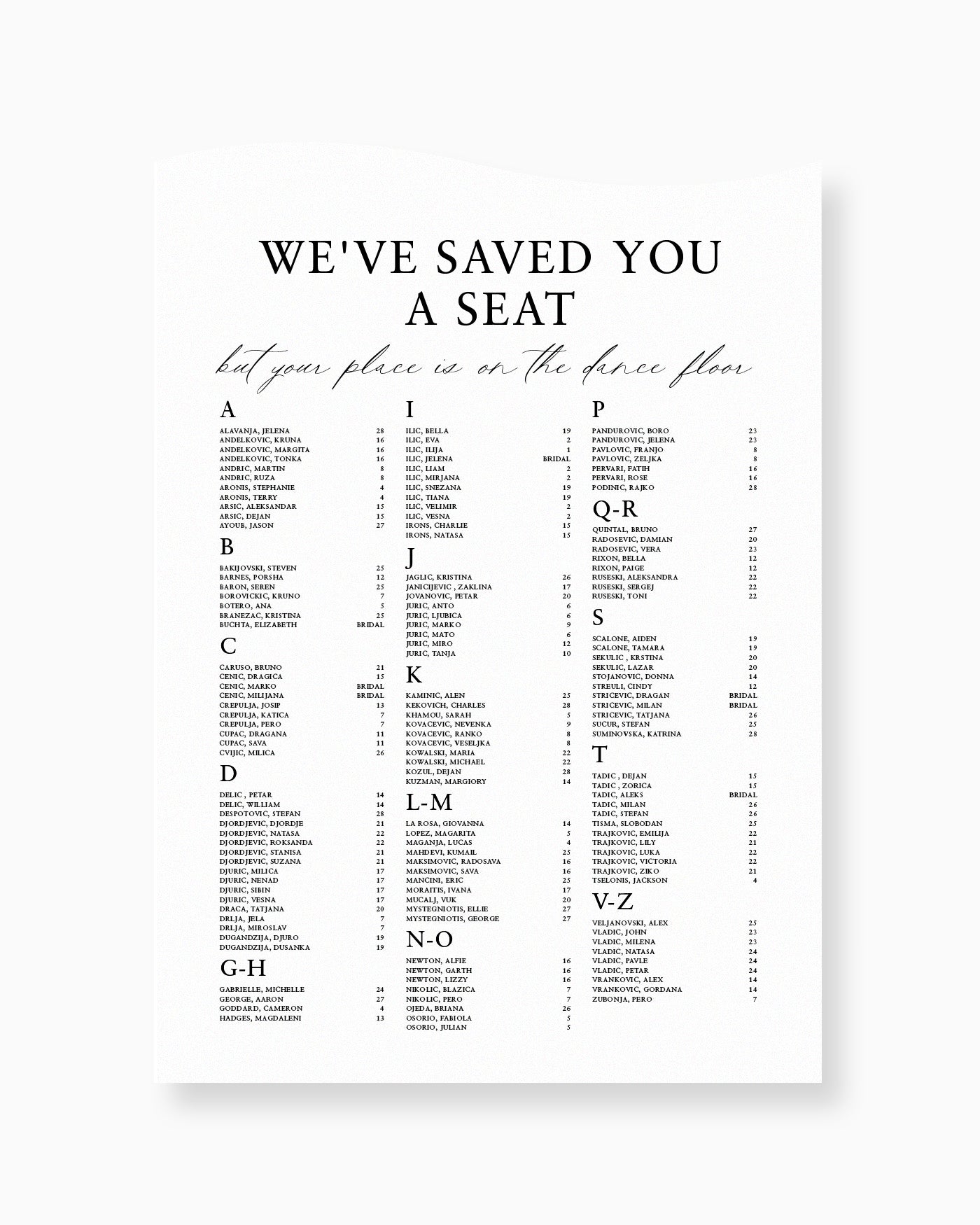 Peppermint Press On the Day Amour Seating Chart