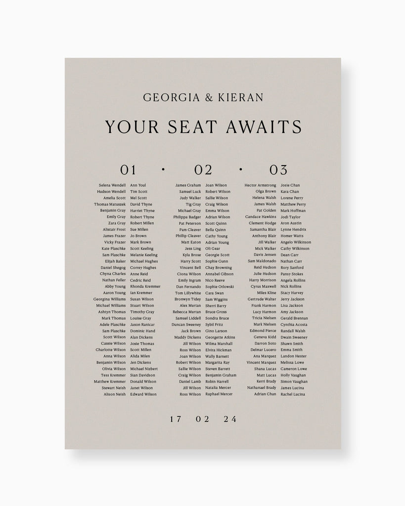Peppermint Press On the Day Georgia Seating Chart