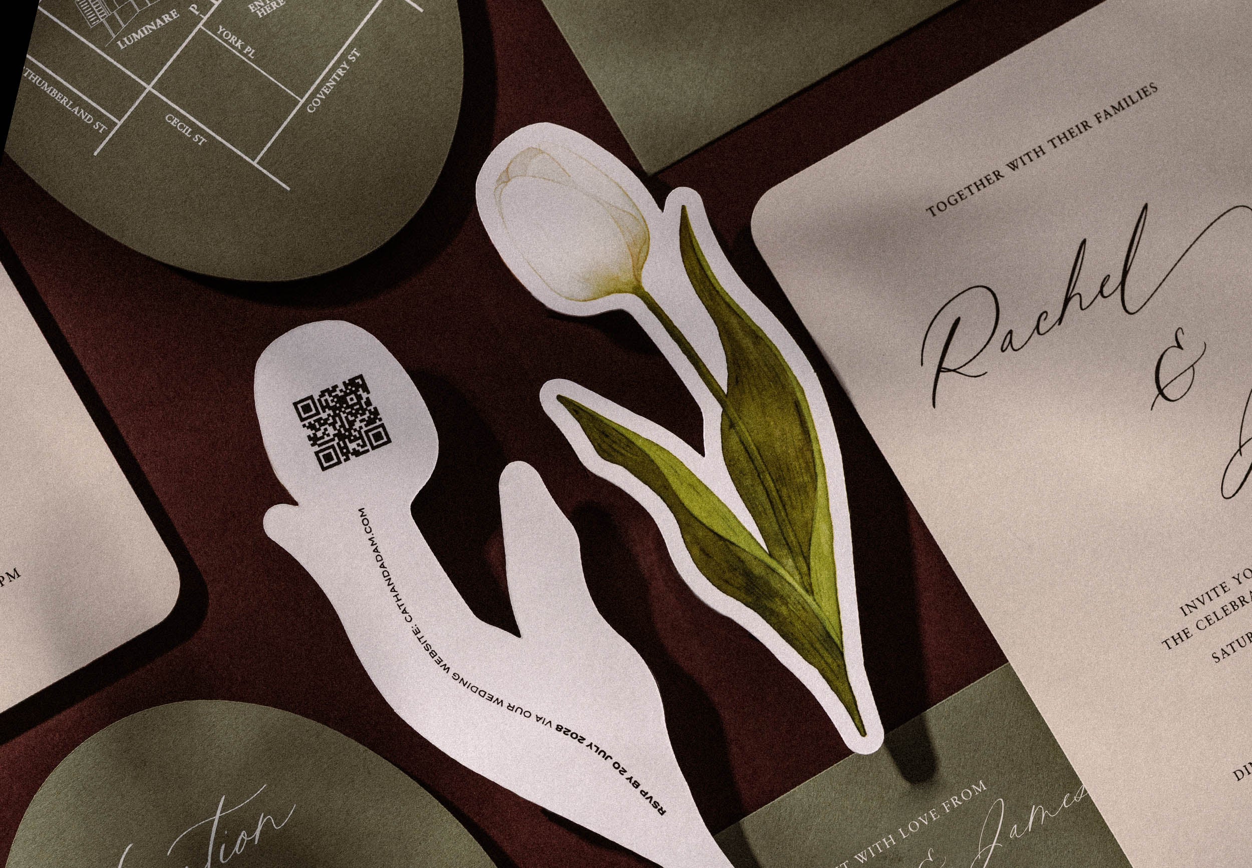 Watercolour tulip wedding stationery by Peppermint Press